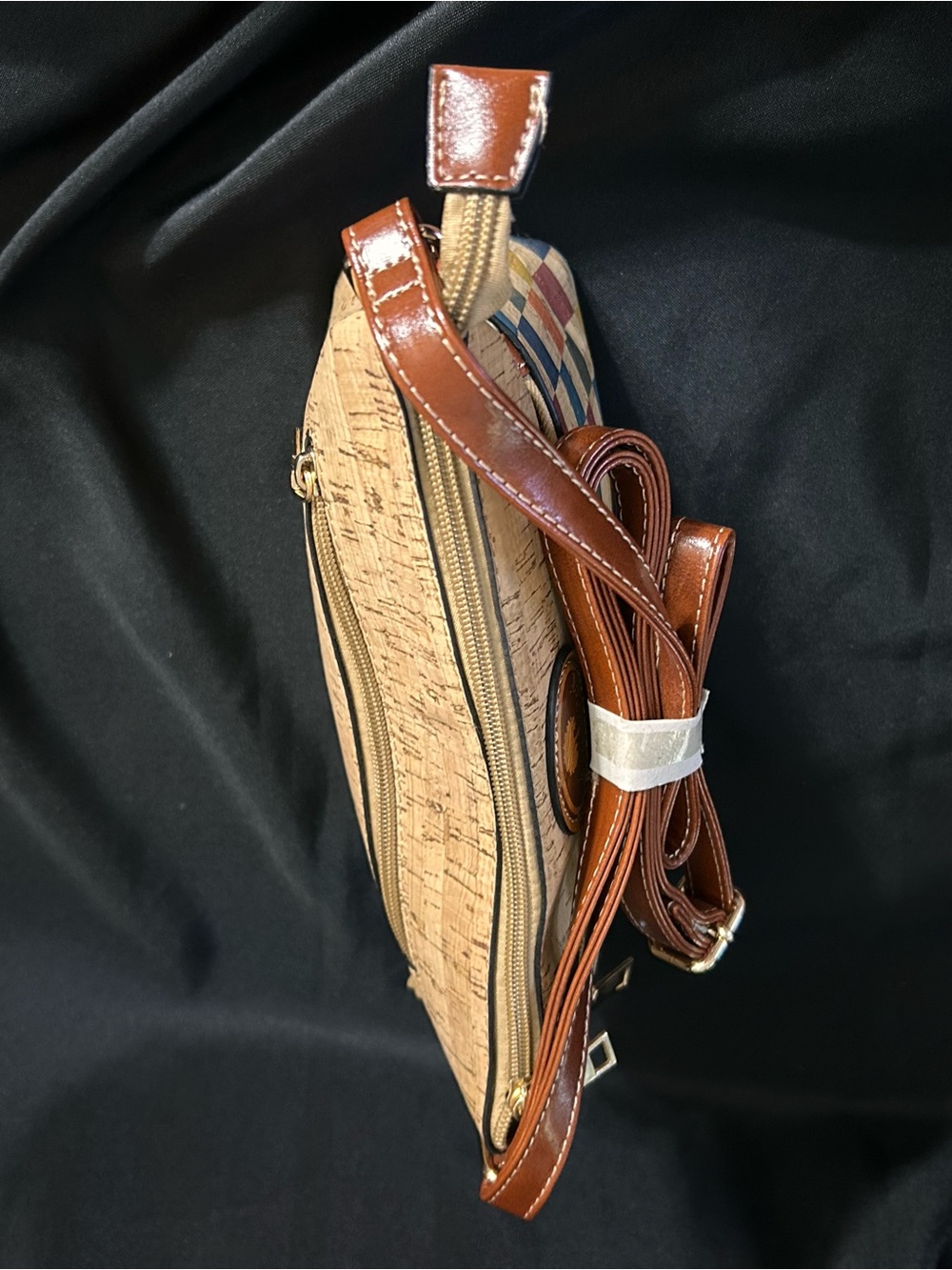 Natural Cork Women’s Multicolor Check Crossbody Bag NWT - Picture 5 of 7